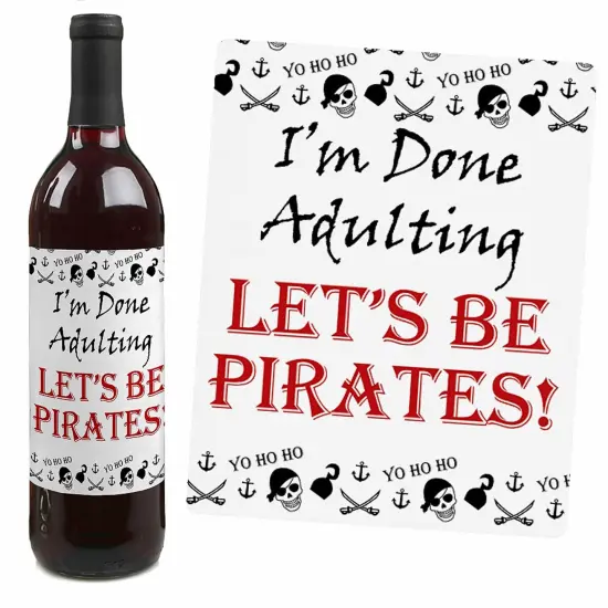 Big Dot of Happiness Beware of Pirates - Pirate Birthday Party Decorations for Women and Men - Wine Bottle Label Stickers - Set of 4 {4}
