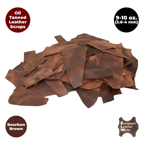 European Leather Work 9-10 oz. (3.6-4mm) Oil-Tanned Leather Scraps Bourbon Brown Cowhide Full Grain Leather for Tooling, Accessories, Jewelry, Crafting, and DIY Projects {1}