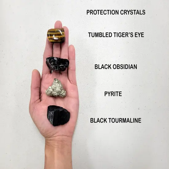 Crystals For Protection- Tourmaline, Black Obsidian, Pyrite, Tiger's Eye {1}