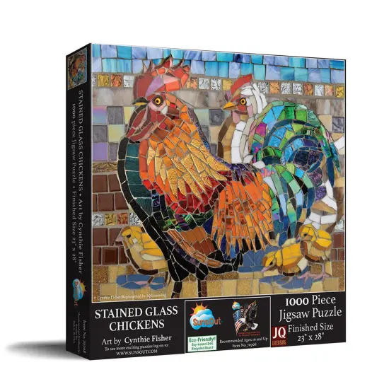 Sunsout Stained Glass Chickens 1000 pc Jigsaw Puzzle 70708 {3}