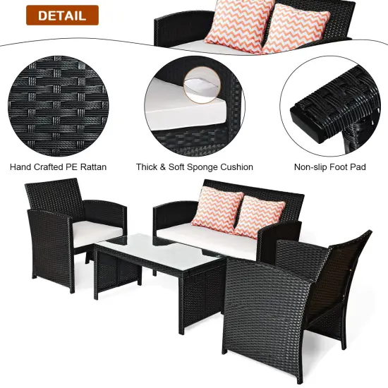 Costway 4PCS Patio Rattan Furniture Set Table &Sofa W/Cushion Garden Black {5}