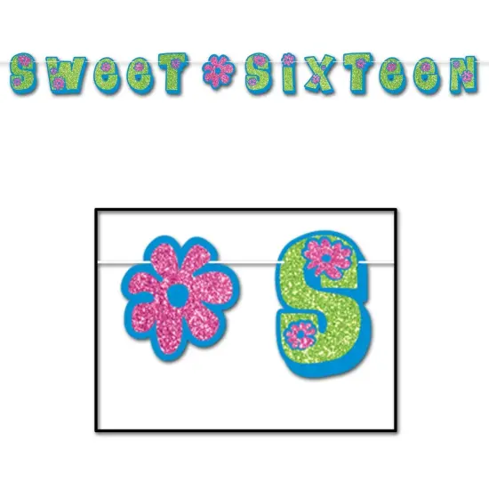 Glittered Sweet Sixteen Streamer (Pack of 12) {1}