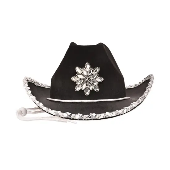 Black Felt Cowgirl Hat w/Gemstones (Pack of 6) {1}