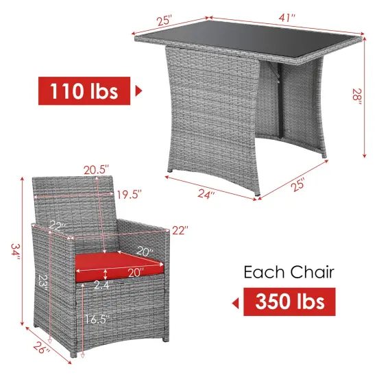 Costway 3PCS Patio Rattan Furniture Set Cushioned Sofa ArmrestGarden White\Red\Navy\Turquoise {4}