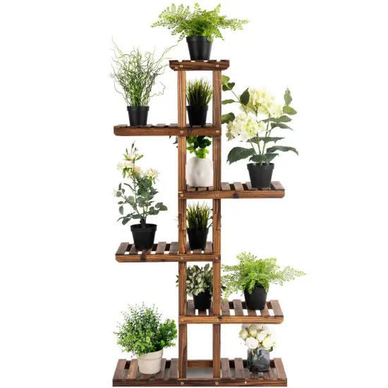 Costway 6 Tier 11 Pots Wooden Plant Flower Display Stand Wood Shelf Storage Rack Garden {3}