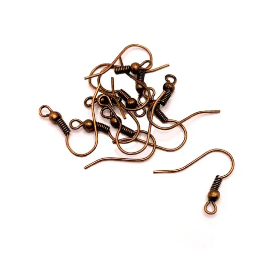 100 or 500 Pieces: Antiqued Red Copper Fish Hook Earring Wires with Spring and Ball {1}