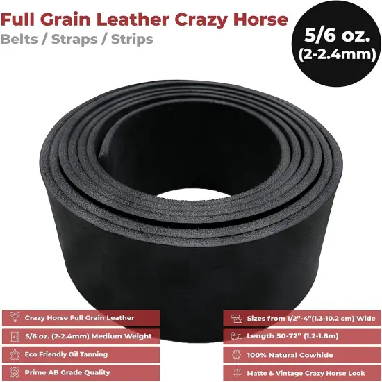 0.5"x72" (1.3x183cm) ELW 5-6 oz (2-2.4mm) 72" Length, Straps, Belts, Strips Full Grain Leather Crazy Horse Belt Medium DIY Craft, Pet Collars, Blanks, Accessory, Jewelry, Wrapping Tobacco Brown {2}