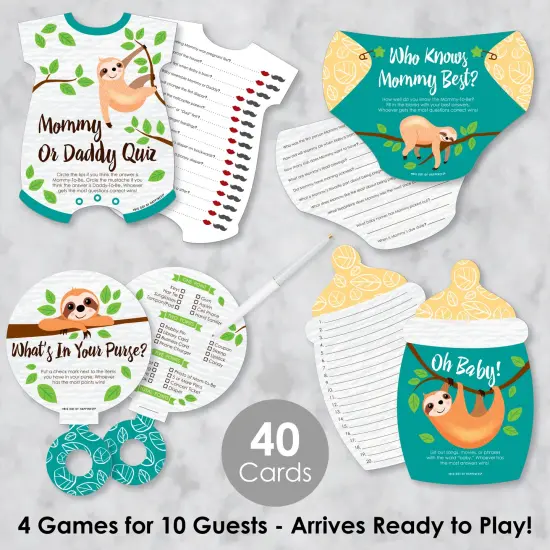 Big Dot of Happiness Let&rsquo;s Hang - Sloth - 4 Baby Shower Games - 10 Cards Each - Gamerific Bundle {3}