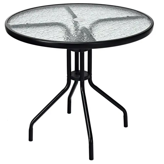 Costway 32''Outdoor Patio Round Table Tempered Glass Top {1}