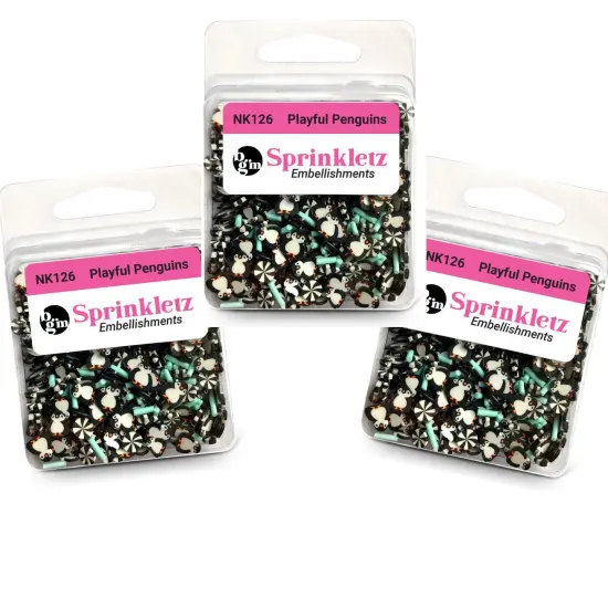 Buttons Galore Sprinkletz Embellishments for Crafts, Tiny Polymer Clay Shapes & Unique Designs - Playful Penguins - 3 Pack {1}