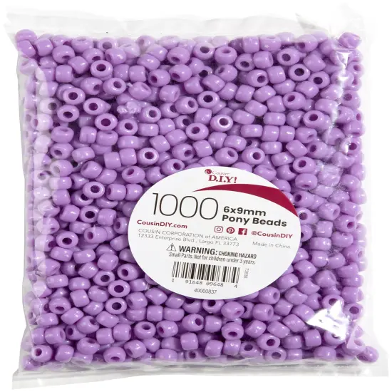 CousinDIY Pony Beads 6mmx9mm 1,000/Pkg-Opaque Purple {1}