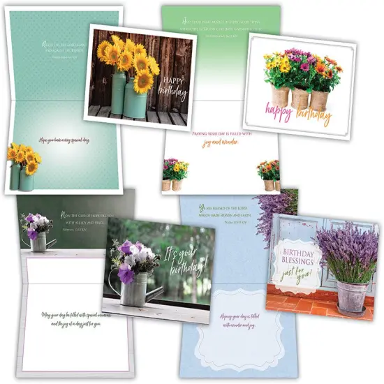 Birthday - Flowers in a Vase - Assorted Birthday Cards, Box of 12 {1}