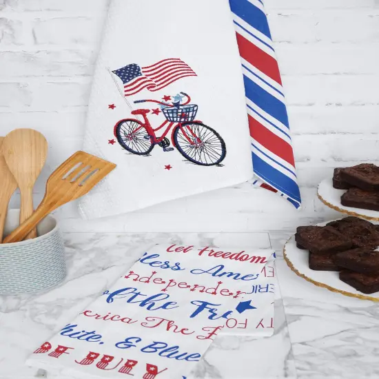Patriotic Bike 4th of July Embroidered Waffle Weave Kitchen Towel Dishtowel Decoration {3}