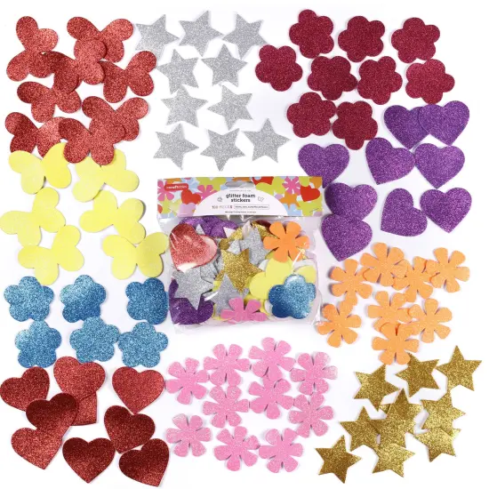 Incraftables Glitter Foam Stickers for Kids Self Adhesive 100pcs. Assorted Foam Flower Stickers, Heart Stickers, Star Glitter Stickers & Butterfly Sparkly Stickers for Arts & Crafts for Kids & Adults {1}