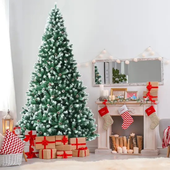 Costway 6ft/7.5ft/9 ft Snow Flocked Hinged Christmas Tree {7}