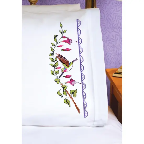 Janlynn Stamped Cross Stitch Pillowcase Pair 20"X30"-Hummingbird {2}
