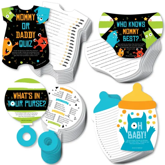 Big Dot of Happiness Monster Bash - 4 Little Monster Baby Shower Games - 10 Cards Each - Gamerific Bundle {1}