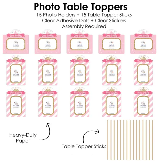 Big Dot of Happiness Little Princess Crown - Pink and Gold Princess Birthday Party Picture Centerpiece Sticks - Photo Table Toppers - 15 Pieces {6}