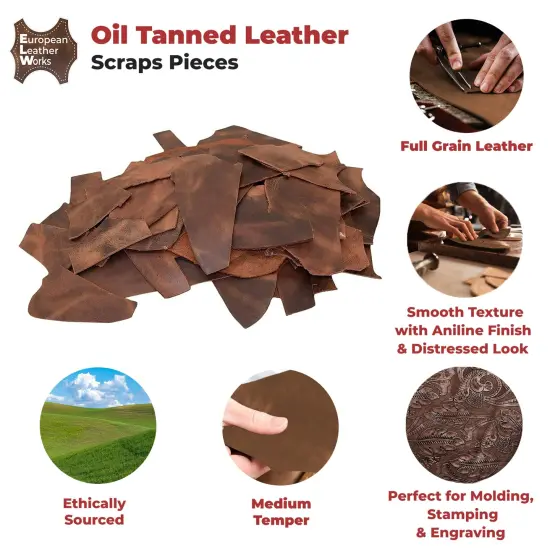 ELW 2-20 LB USA Cowhide Full Grain Scraps Bourbon Brown Leather 5-6 oz (2-2.4mm) Thickness Calf Hide Full Grain Oil Finished Leather Tooling, Holsters, Knife Sheath, Carving, Embossing, Stamping {4}