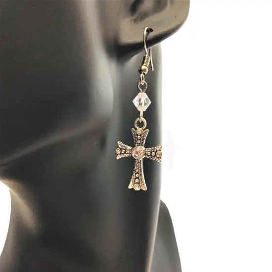 Diamond Rhinestone Gothic Cross Earrings {3}