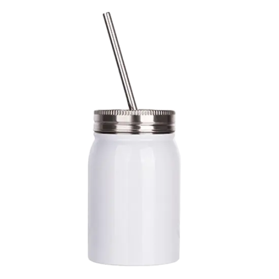17oz Stainless Steel Mason Jar with Lid and Straw (White) {1}