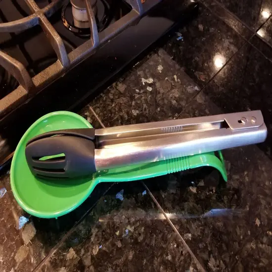 Handy Housewares 11" Durable Plastic Spoon Rest Kitchen Utensil Holder - Keeps Your Counters Clean {2}