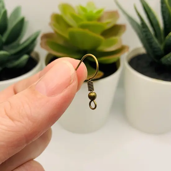 100 or 500 Pieces: Bronze Fish Hook Earring Wires with Spring and Ball {5}