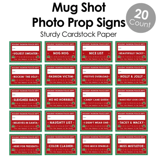 Big Dot of Happiness Ugly Sweater - Party Mug Shots - Photo Booth Props Holiday & Christmas Party Mugshot Signs - 20 Count {6}