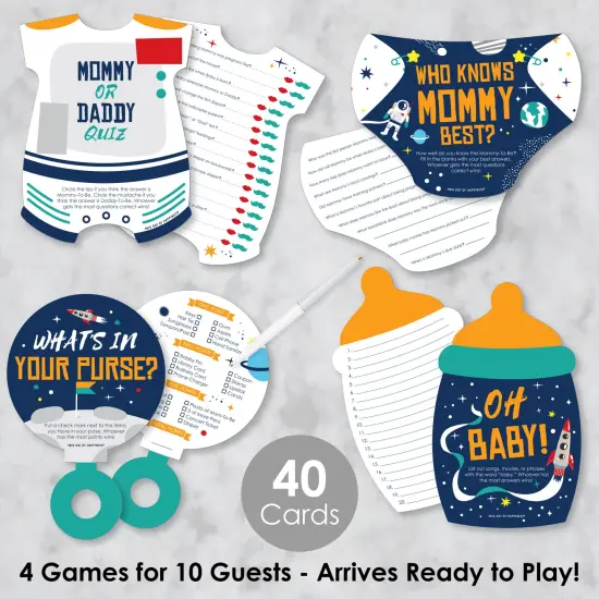 Big Dot of Happiness Blast Off to Outer Space - 4 Rocket Ship Baby Shower Games - 10 Cards Each - Gamerific Bundle {3}