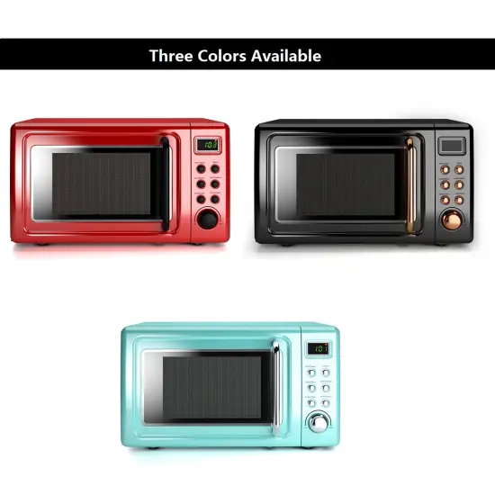 Costway 0.7Cu.ft Retro Countertop Microwave Oven 700W LED Display Glass Turntable Green/Black/Rose Gold/White {7}