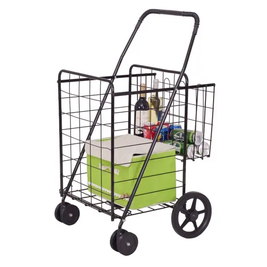 Costway Folding Shopping Cart Jumbo Basket Grocery Laundry Travel w/ Swivel Wheels, Black {1}