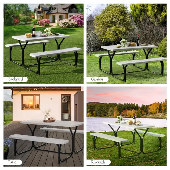Costway Picnic Table Bench Set Outdoor Backyard Patio Garden Party Dining All Weather Black/White/Grey/Brown/Green {5}