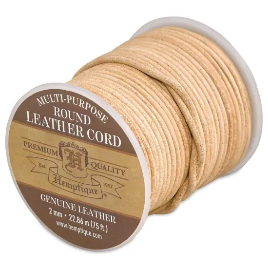 Hemptique Round Leather Cord - Natural, 2 mm {1}