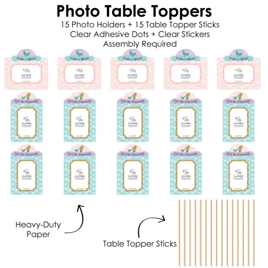 Big Dot of Happiness Let's Be Mermaids - Baby Shower or Birthday Party Picture Centerpiece Sticks - Photo Table Toppers - 15 Pieces {6}