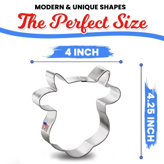 Cow Face Cookie Cutter 4.25 in B1608, CookieCutter.com, Tin Plated Steel, Handmade in the USA {3}