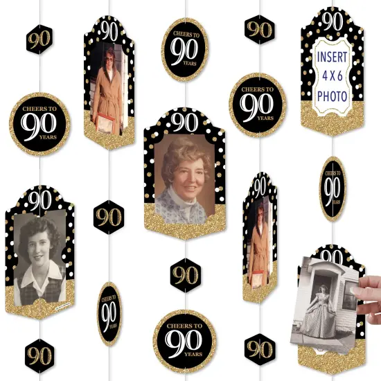 Big Dot of Happiness Adult 90th Birthday - Gold - Birthday Party Vertical Photo Garland 35 Pieces {1}