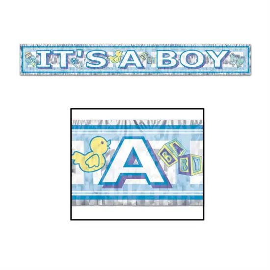 Metallic It'S A Boy Fringe Banner (Pack Of 12) {1}