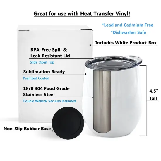 ProSub 12oz Wine Tumbler Stemless Sublimation Blanks White - 24 Pack {3}