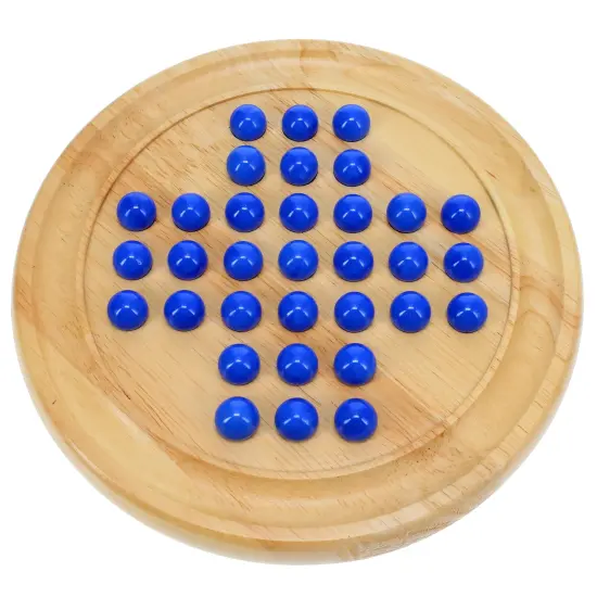 WE Games Solid Wood Solitaire with Blue Glass Marbles - 9 in. Diameter {1}