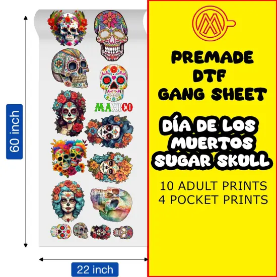 Day of the Dead (Día de Muertos) Sugar Skull: Direct-to-Film Transfer Gang Sheets - 22x60 {1}
