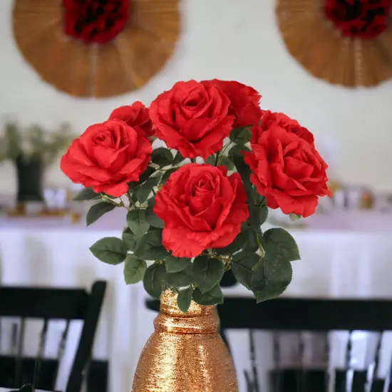 6-Pack: Red Rose Bush with 7 Silk Flowers & Foliage, Floral Home by Artificial Flowers {4}