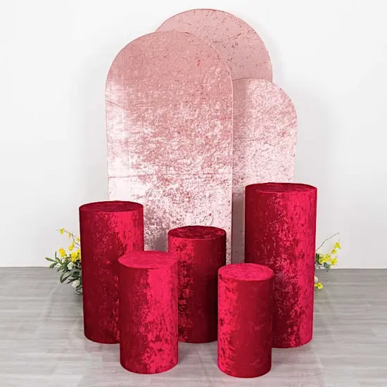 5 Cylinder Pedestal Crushed Velvet Display STAND COVERS Red {1}