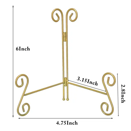 UoYeet Plate Stand 6 Inch Gold Display Plate Holder, Collapsible Iron Plate Stands for Display, Folding Display Easel for Photo, Pictures, Decorative Plate and Artwork (6-Inch, 1-Pack) {6}