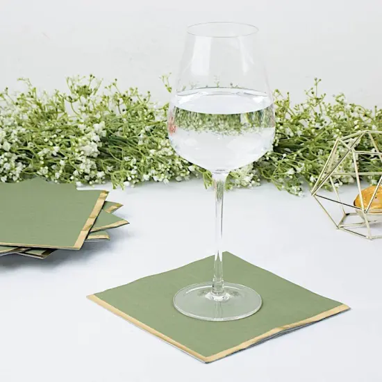 50 Pastel Gold Trim 2 Ply Paper Napkins for Events Olive green {2}