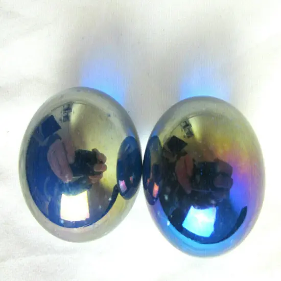 2 Boulders 35mm LUSTERED BLUE Iridescent Translucent Clear Metallic Marbles glass large {2}