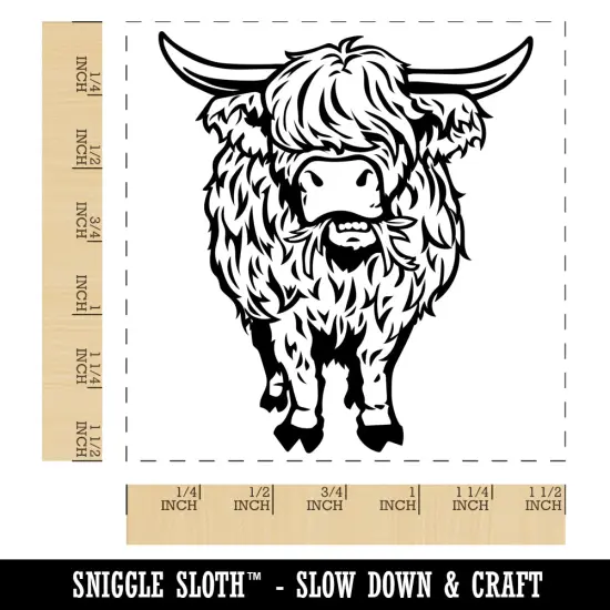 Shaggy Highland Cow Eating Grass Self-Inking Rubber Stamp Ink Stamper Black {1}