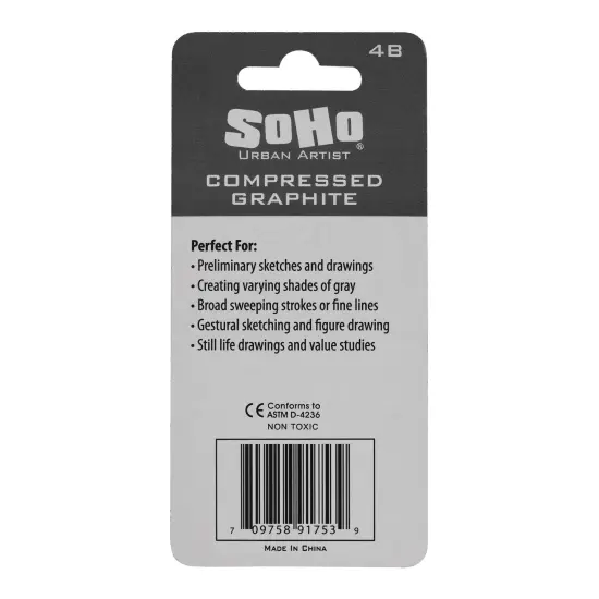 SoHo Urban Artist Compressed Graphite Sticks 4B, Pack of 3 - Premium Graphite Sticks for Drawing - Versatile & Smooth Gliding Artist Graphite - Ideal for Professionals, Students, and Artists {6}