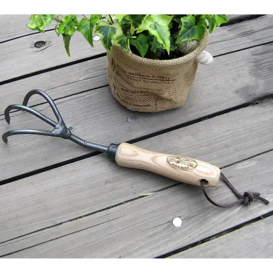 DeWit 3-Tine Cultivator, Aerates Soil with Boron Steel and Ash Wood Handle, 11.5 inches long {3}