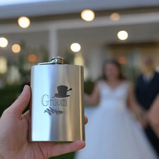 8oz Groom Wedding Stainless Steel Flask {2}