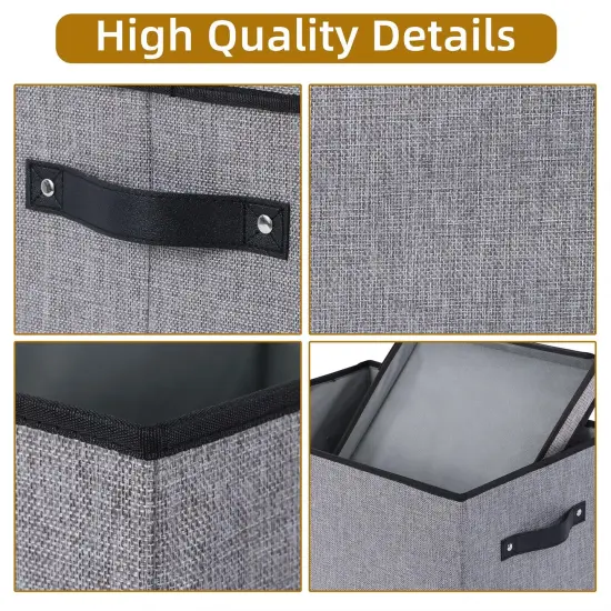 Fabric Storage boxes,Storage Baskets for Shelves with Lids, Fabric Storage Bins with Handles, Decorative Linen Closet Organizers Boxes,Small, Gray {3}